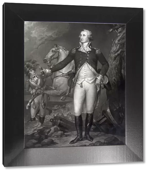 Vintage Portrait of George Washington on the Battlefield