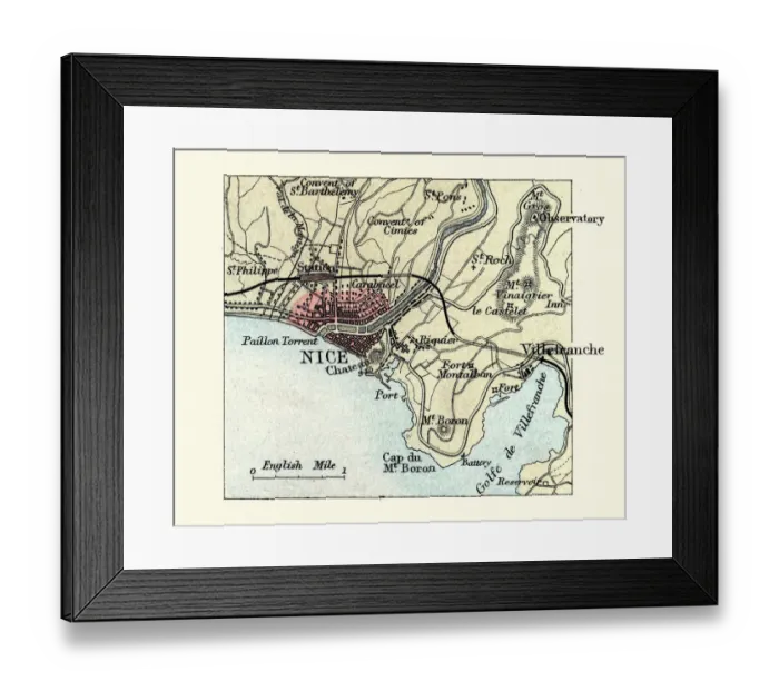 Framed Print : Antique Map of Nice, France, 1890s, 19th Century