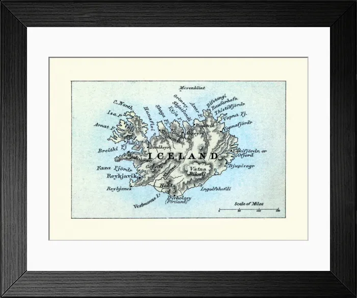 Framed Print : Antique Map of Iceland, 1890s, 19th Century Framed Print : Antique Map of Iceland, 1890s, 19th Century