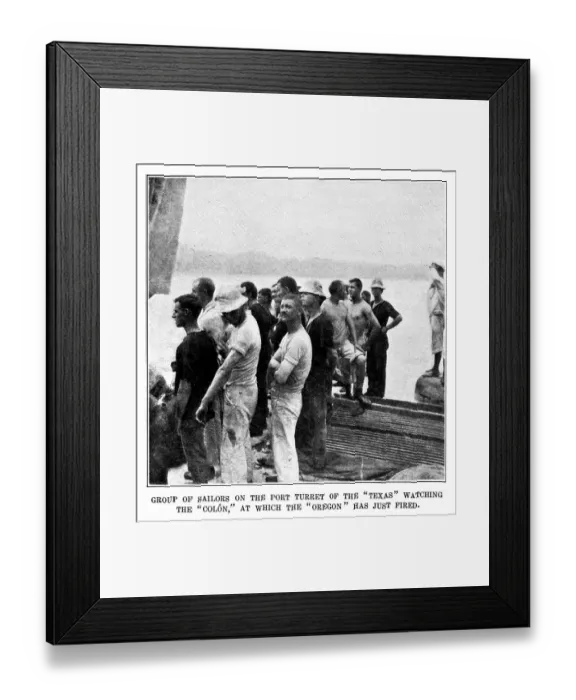 Framed Print : Sailors on the USS Texas watching the Spanish Destroyer Colon Framed Print : Sailors on the USS Texas watching the Spanish Destroyer Colon