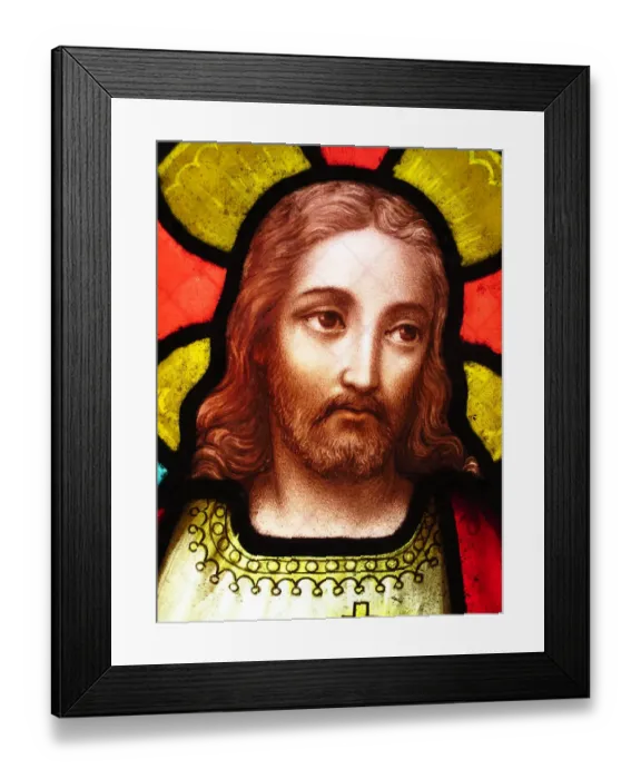 Framed Print : The face of Jesus Christ on an antique stained glass window Framed Print : The face of Jesus Christ on an antique stained glass window