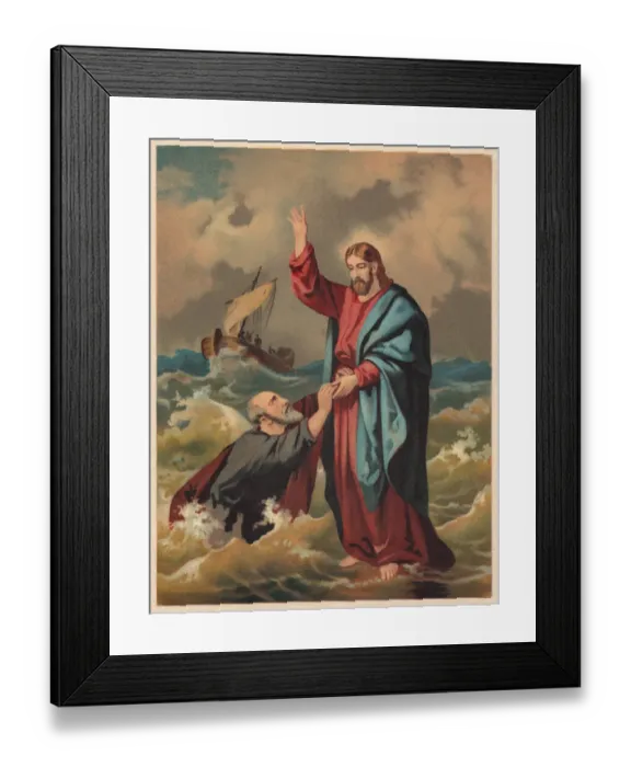 Framed Print : Jesus walks on the water (Matthew 14), chromolithograph, published 1886 Framed Print : Jesus walks on the water (Matthew 14), chromolithograph, published 1886
