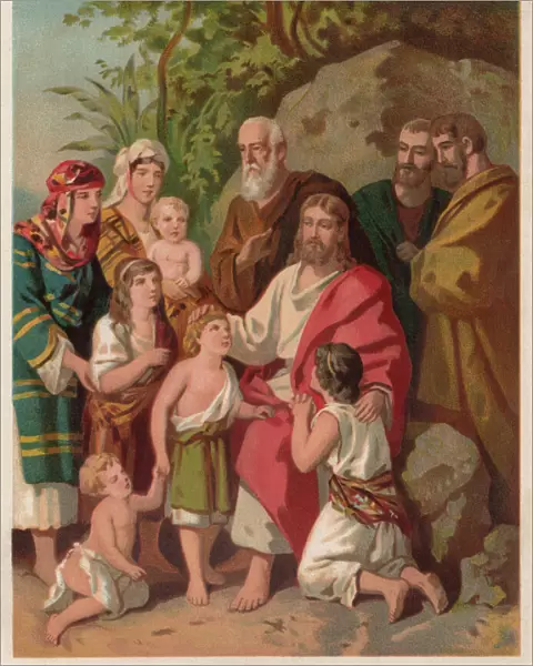 Jesus bless the children (Matthew 19, 13-15), chromolithograph, published 1886