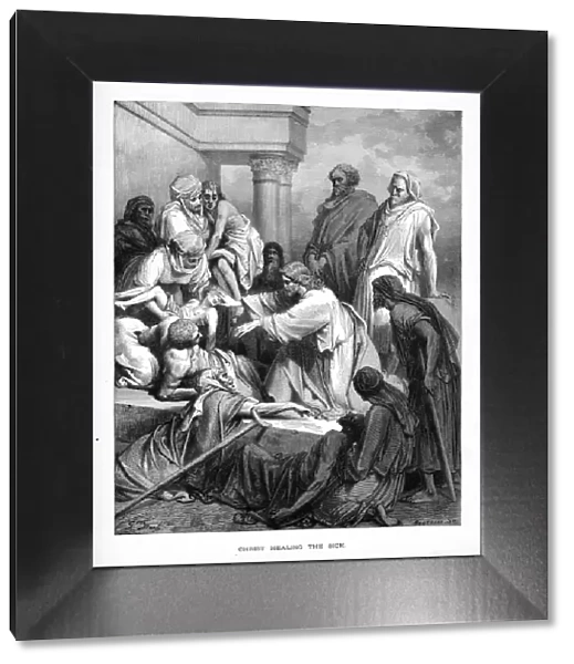 Christ Healing the Sick and Affirmed Biblical Engraving