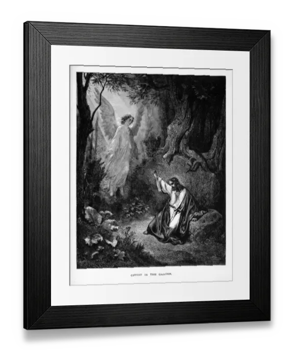 Framed Print : Angel Appearing Before Christ in the Garden Biblical Engraving