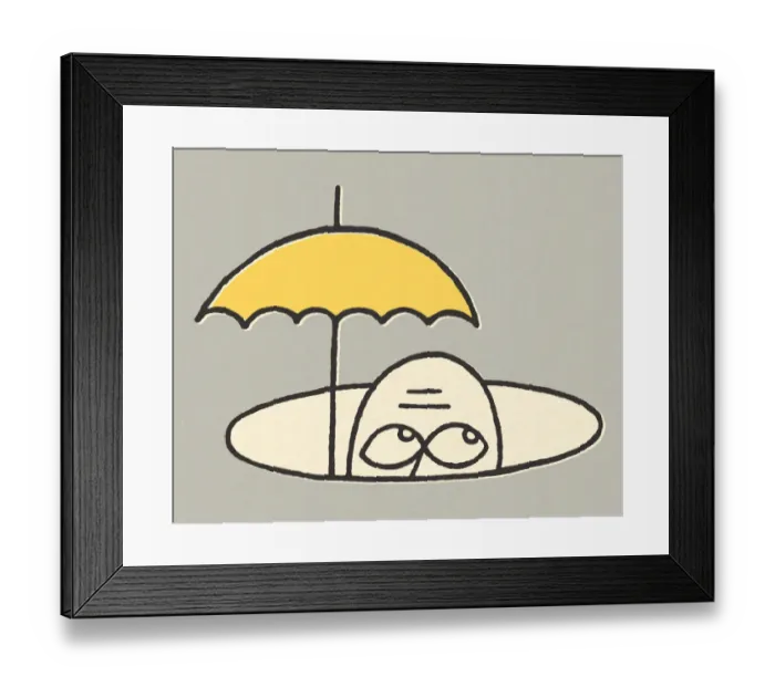 Framed Print : Person With Umbrella Peeking Out of a Hole Framed Print : Person With Umbrella Peeking Out of a Hole