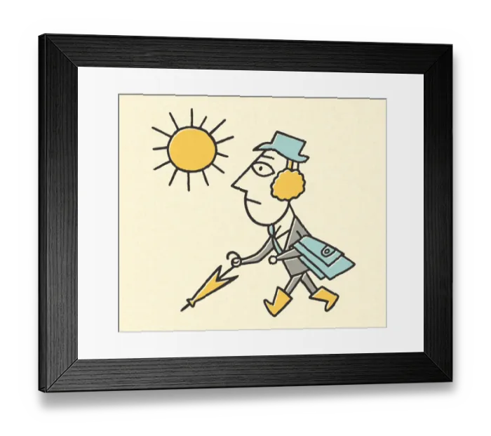 Framed Print : Walking Man Ready For Any Type of Weather