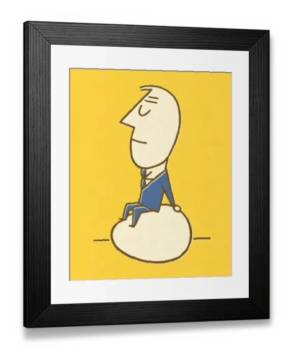 Framed Print : Businessman Sitting on an Egg Framed Print : Businessman Sitting on an Egg