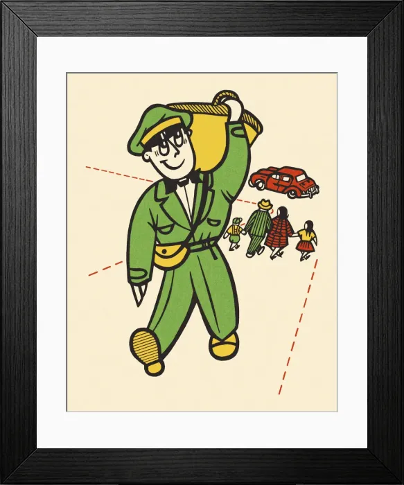 Framed Print : Deliveryman and Family Walking on a Sidewalk Framed Print : Deliveryman and Family Walking on a Sidewalk
