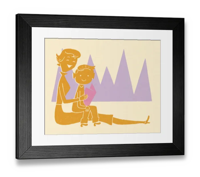 Framed Print : Woman Reading With a Boy On Her Lap Framed Print : Woman Reading With a Boy On Her Lap