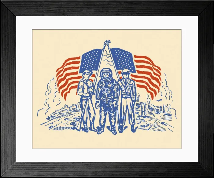 Framed Print : US Flags and Patriotic Men