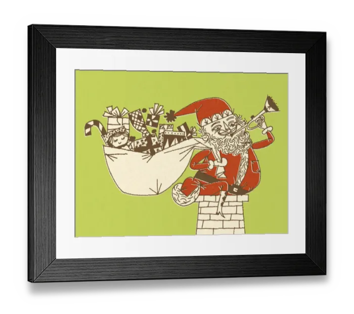 Framed Print : Santa Claus Blowing a Horn Framed Print : Santa Claus Blowing a Horn