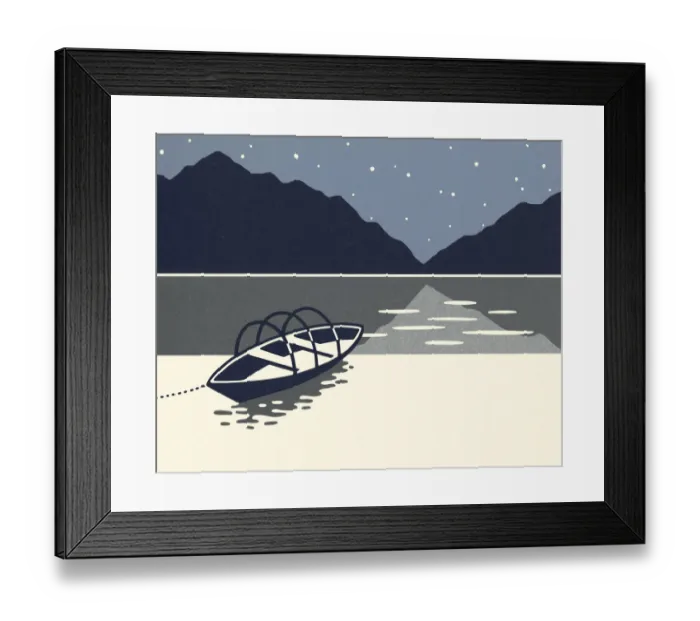 Framed Print : Empty Boat on a Lake at Night Framed Print : Empty Boat on a Lake at Night