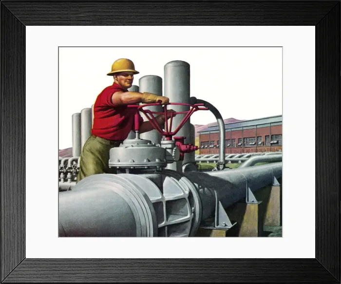 Framed Print : Man Working at an Oil Refinery