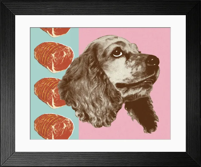 Framed Print : Dog Dreaming of Steak