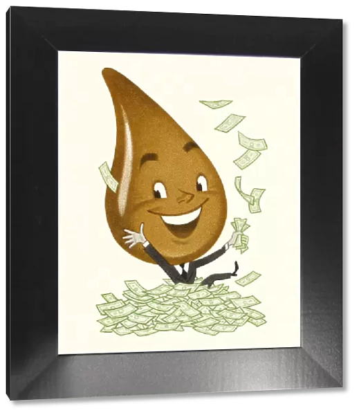 Droplet Character Surrounded by Currency