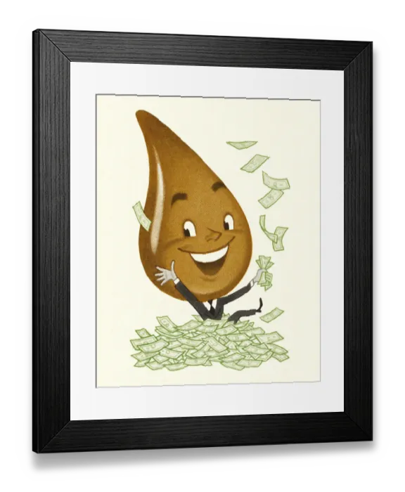 Framed Print : Droplet Character Surrounded by Currency Framed Print : Droplet Character Surrounded by Currency