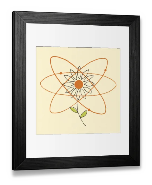 Framed Print : Atomic Symbol and Flower Framed Print : Atomic Symbol and Flower