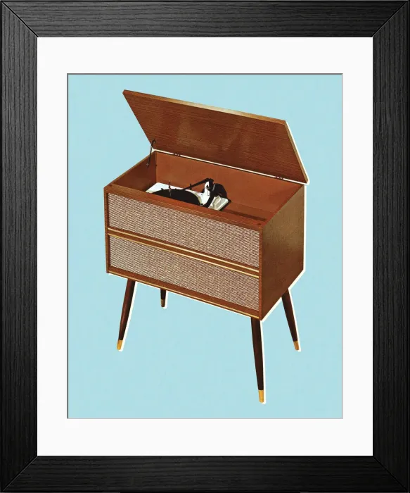 Framed Print : Turntable in a Cabinet Framed Print : Turntable in a Cabinet
