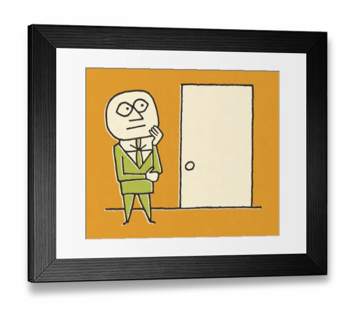Framed Print : Businessman Standing In Front of a Door Framed Print : Businessman Standing In Front of a Door