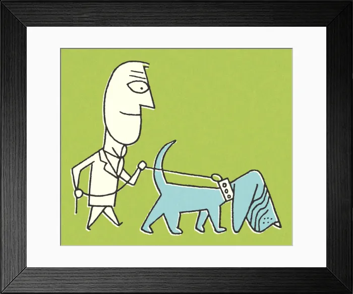 Framed Print : Man Walking a Dog