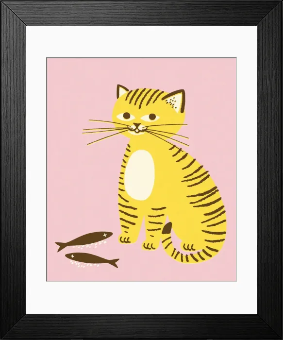 Framed Print : Yellow Cat and Two Fish Framed Print : Yellow Cat and Two Fish