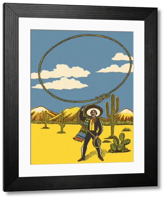 Framed Print : Mexican Throwing a Lasso Framed Print : Mexican Throwing a Lasso