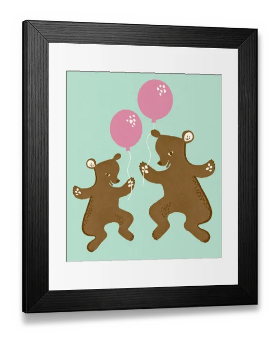 Framed Print : Two Bears with Balloons Framed Print : Two Bears with Balloons