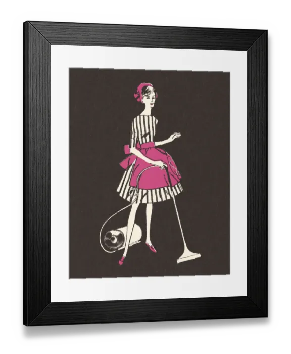 Framed Print : Woman Vacuuming Framed Print : Woman Vacuuming