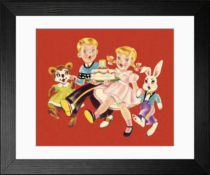 Framed Print : Boy and Girl With a Birthday Cake Framed Print : Boy and Girl With a Birthday Cake