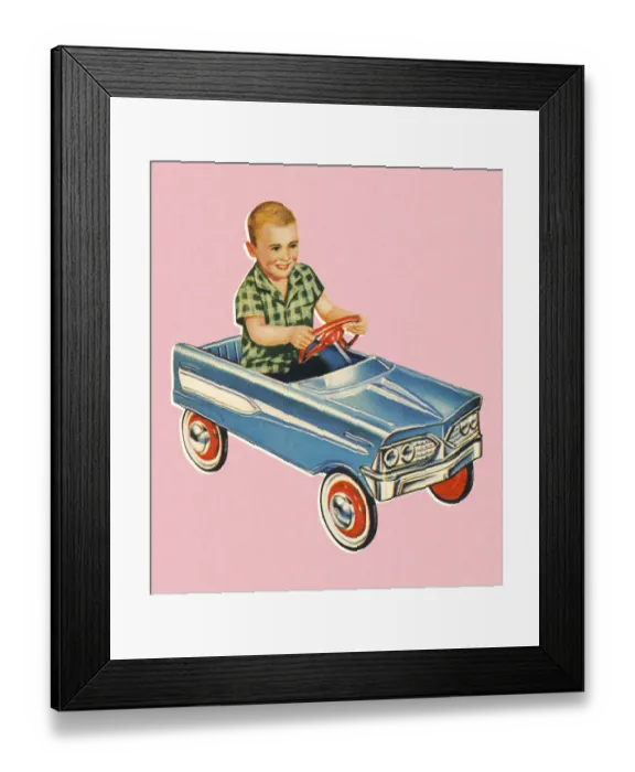 Framed Print : Boy Driving a Kiddie Car Framed Print : Boy Driving a Kiddie Car