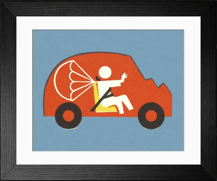 Framed Print : Little Car and Person with a Parachute Framed Print : Little Car and Person with a Parachute