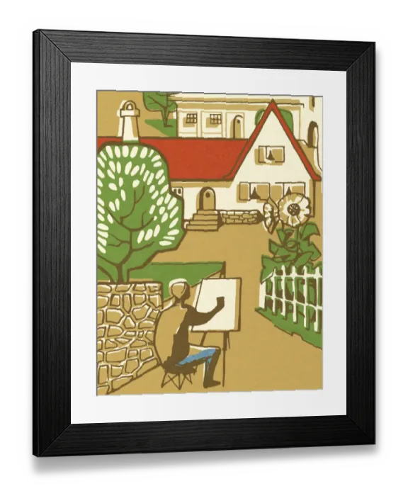 Framed Print : Artist Painting a House Framed Print : Artist Painting a House