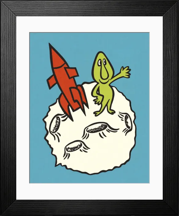 Framed Print : Alien and Rocket in Outer Space