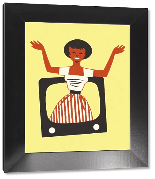 Woman Popping Out of a Television