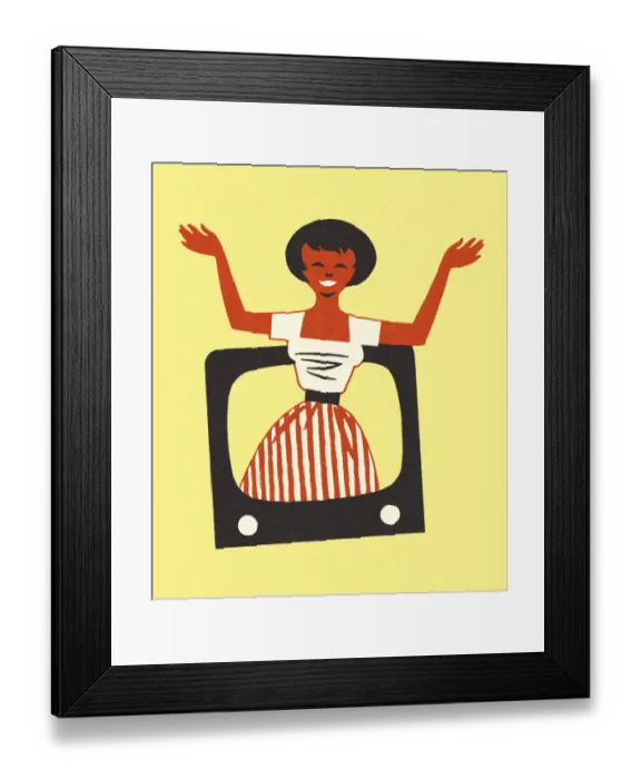 Framed Print : Woman Popping Out of a Television Framed Print : Woman Popping Out of a Television