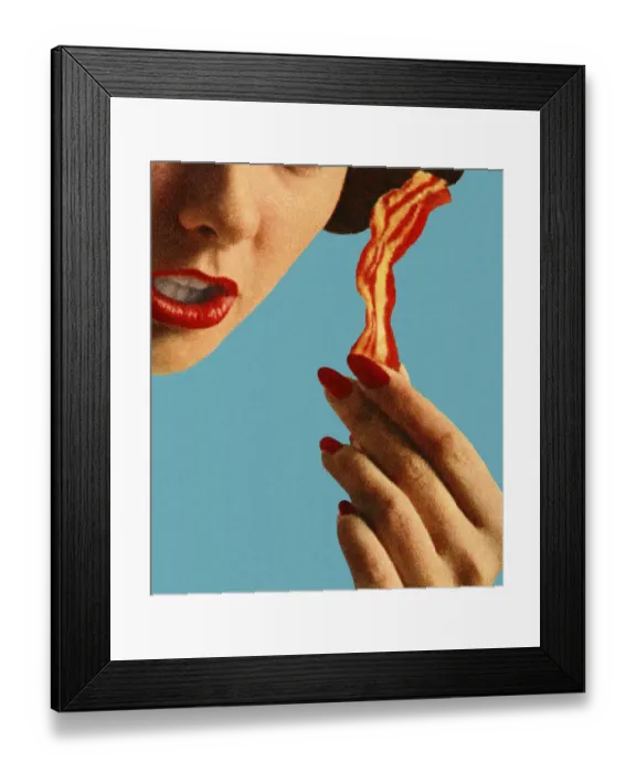 Framed Print : Woman Holding a Piece of Bacon Framed Print : Woman Holding a Piece of Bacon