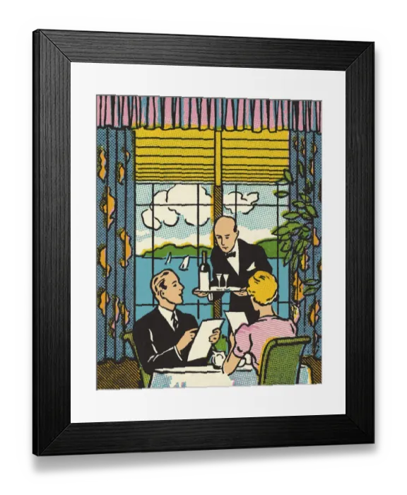 Framed Print : Couple Dining at a Restaurant with a View Framed Print : Couple Dining at a Restaurant with a View