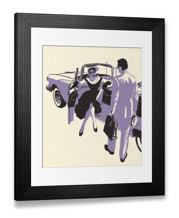 Framed Print : Woman Getting Out of a Convertible