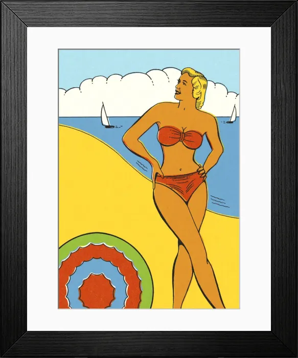 Framed Print : Lady in a Bikini on the Beach