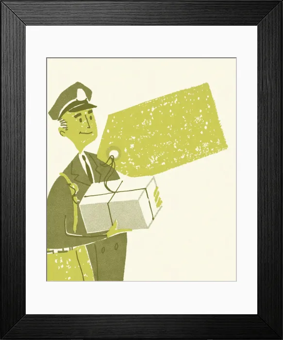 Framed Print : Mail Carrier Delivering a Package Framed Print : Mail Carrier Delivering a Package