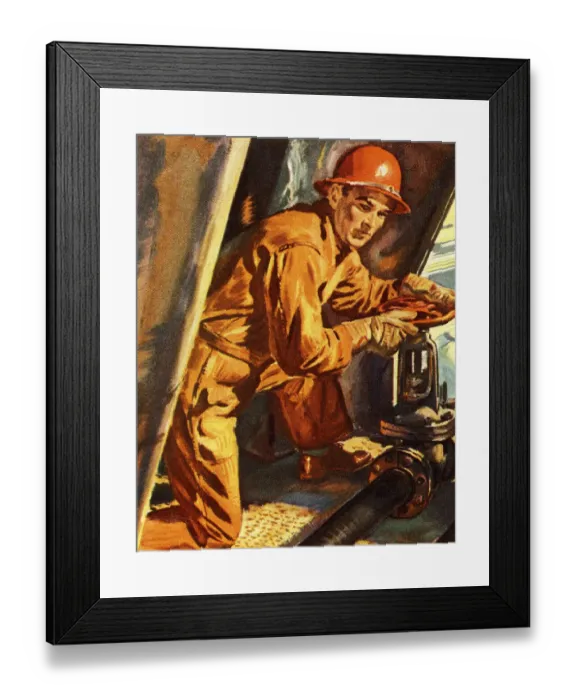 Framed Print : Worker Turning a Large Valve Framed Print : Worker Turning a Large Valve