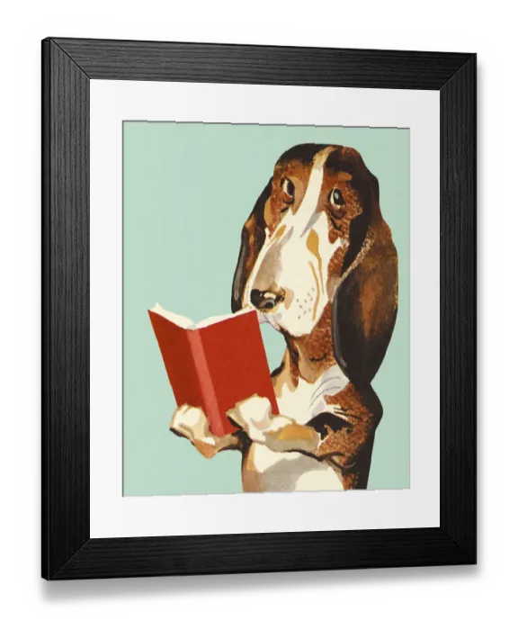 Framed Print : Dog Reading a Book