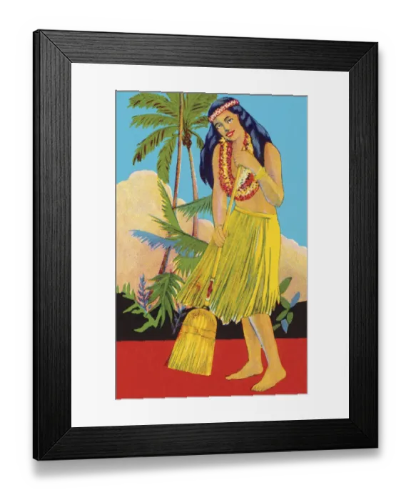 Framed Print : Hawaiian Woman with a Broom Framed Print : Hawaiian Woman with a Broom
