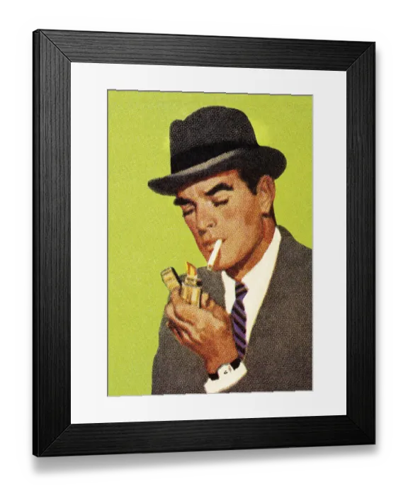 Framed Print : Man Lighting a Cigarette Framed Print : Man Lighting a Cigarette