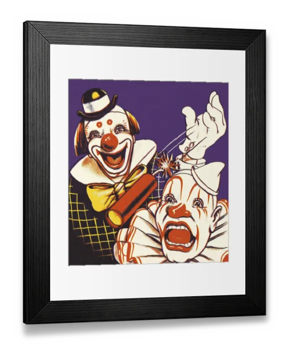 Framed Print : Two Clowns and a Stick of Dynamite