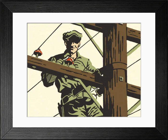 Framed Print : Man Working on a Power Line Framed Print : Man Working on a Power Line