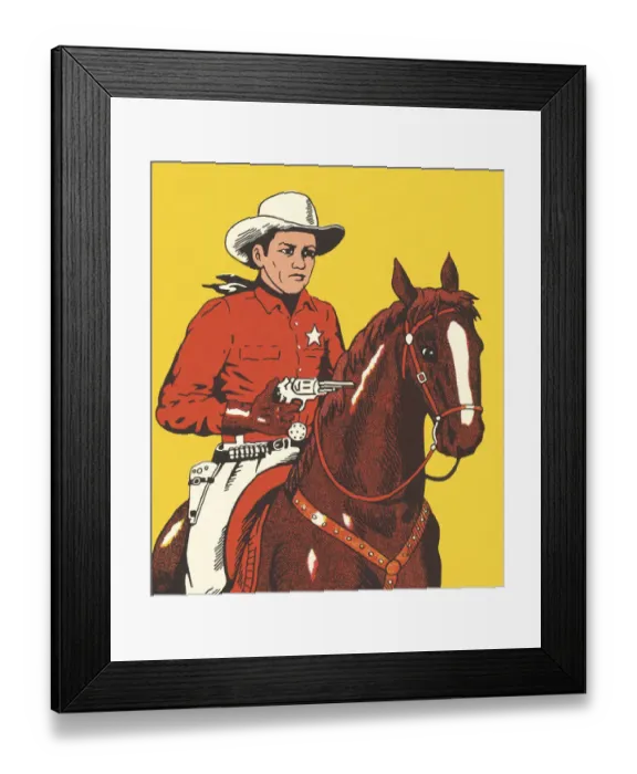 Framed Print : Cowboy Riding a Horse Framed Print : Cowboy Riding a Horse