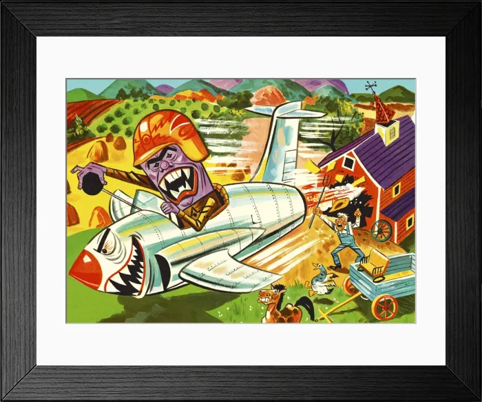 Framed Print : Crazy Jet Pilot Flying Over the Countryside