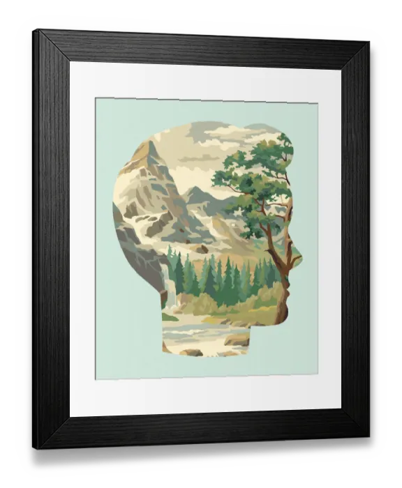 Framed Print : Paint By Number Wilderness Scene in a Boys Profile Framed Print : Paint By Number Wilderness Scene in a Boys Profile